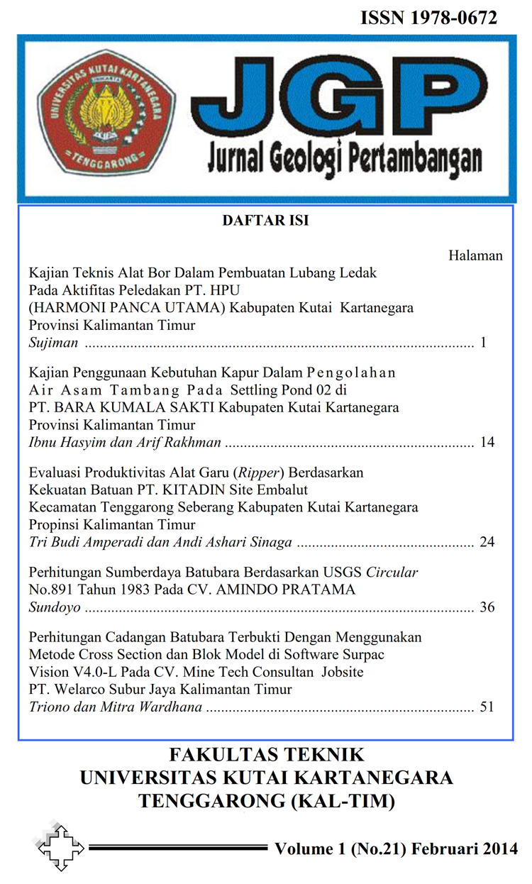 					View Vol. 1 No. 14 (2014): Jurnal Geologi Pertambangan (JGP)
				