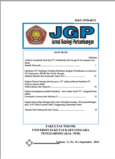 					View Vol. 2 No. 24 (2018): Jurnal Geologi Pertambangan (JGP)
				