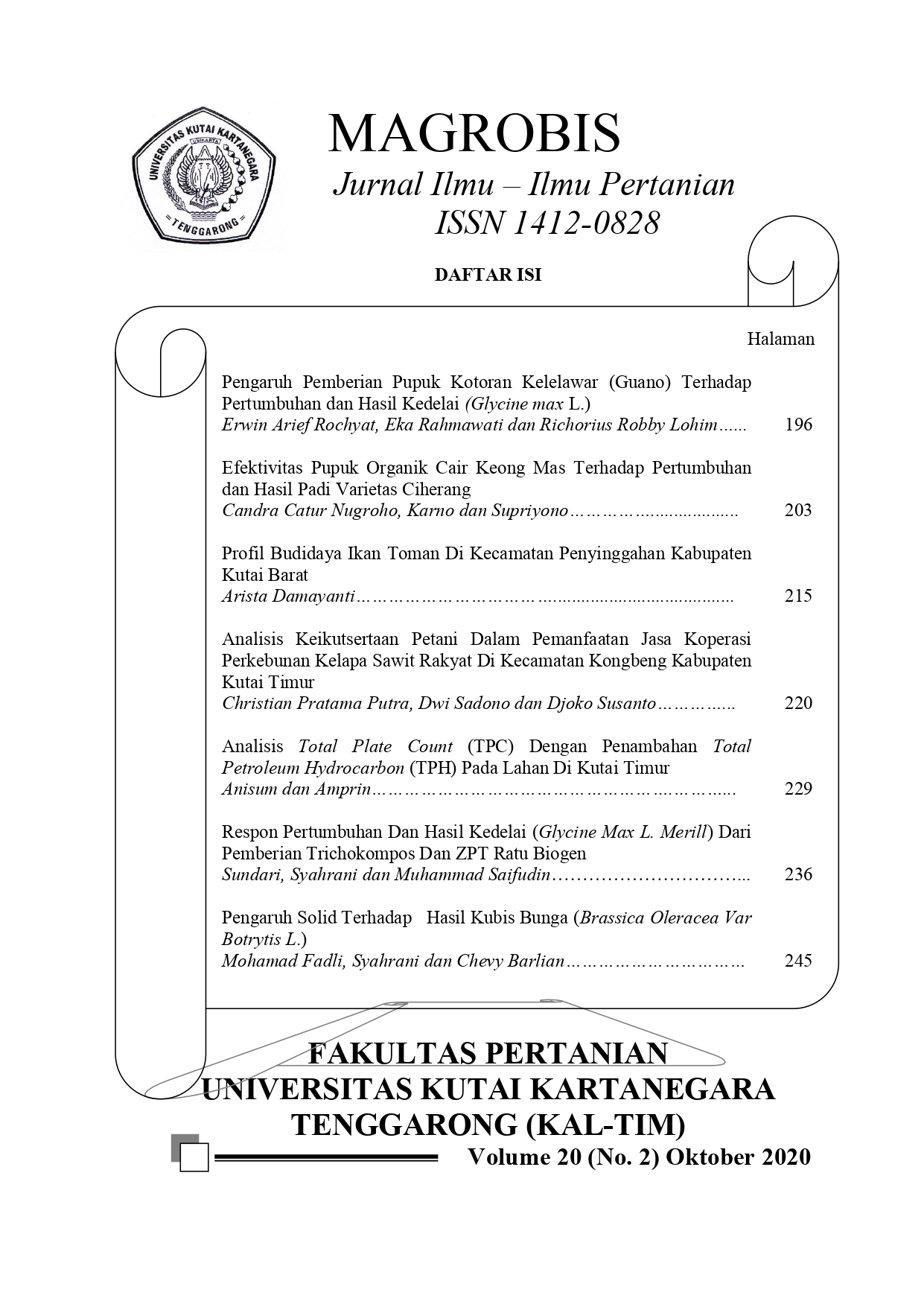 					Lihat Vol 20 No 2 (2020): Jurnal Magrobis 
				